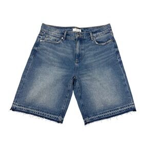 LOFT Womens Medium Wash Denim Bermuda Shorts Raw Released Hem Size 28 6 NEW